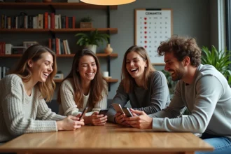 Groupe d amis autour d une table à partager un moment convivial