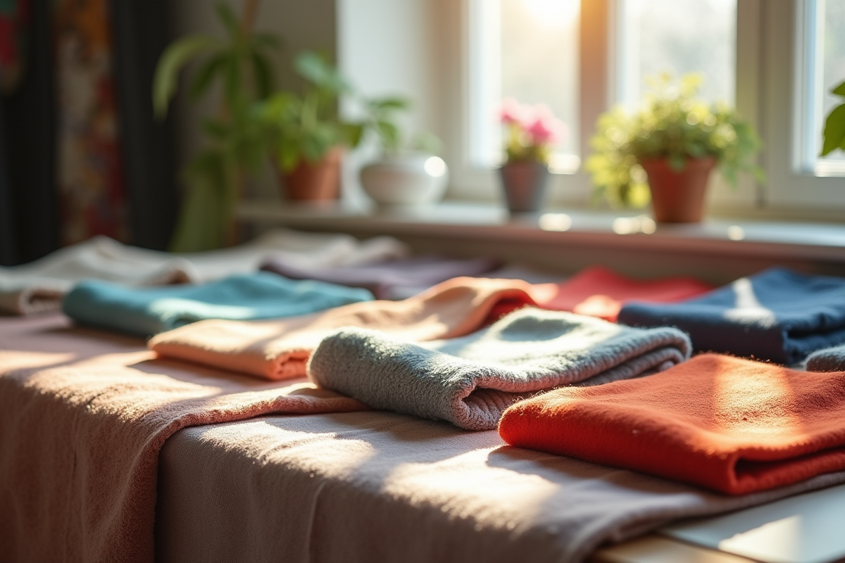Espace de créateur de mode avec échantillons de tissus naturels