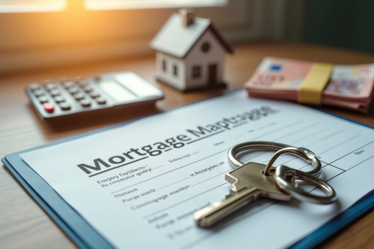 Clé en forme de maison et formulaire de prêt immobilier sur table