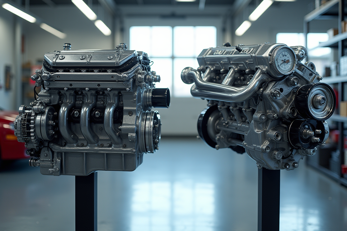Comparaison détaillée moteur V8 et V12 en gros plan