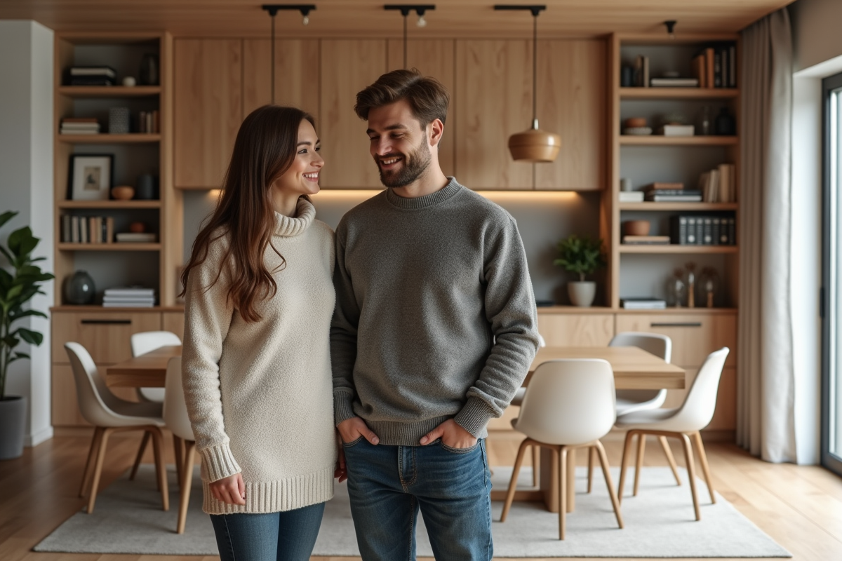 Jeune couple dans une salle à manger scandinave moderne