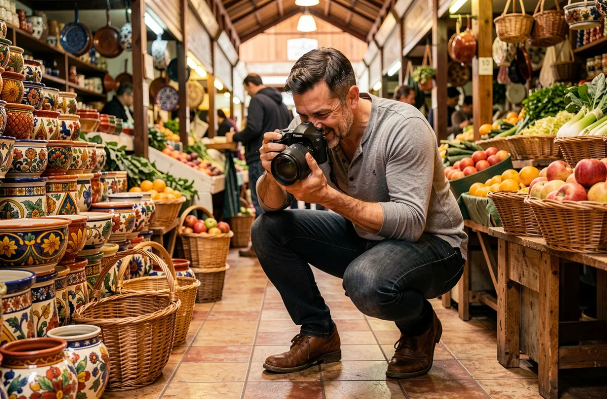 Photographe Dany Music Photo de MissionPhotographe Perpignan en action dans un marché catalan coloré de Perpignan