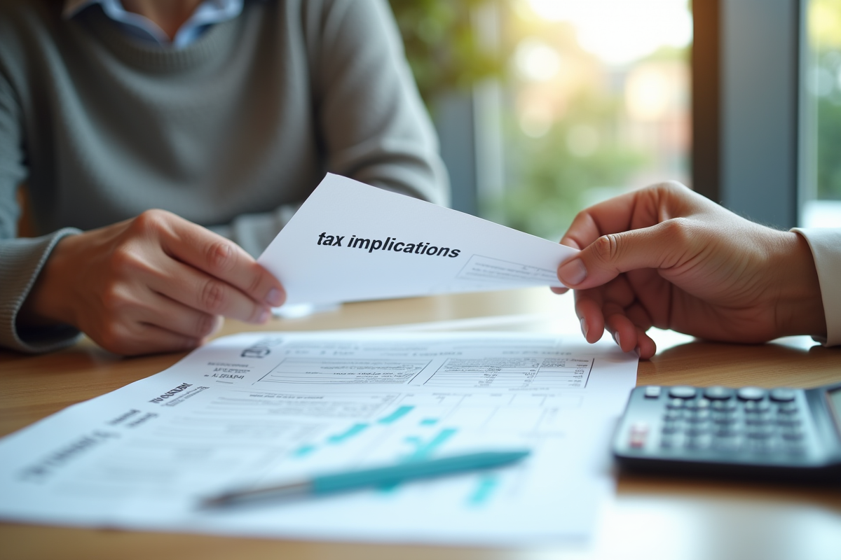Mains échangeant des papiers avec calculatrice et stylo