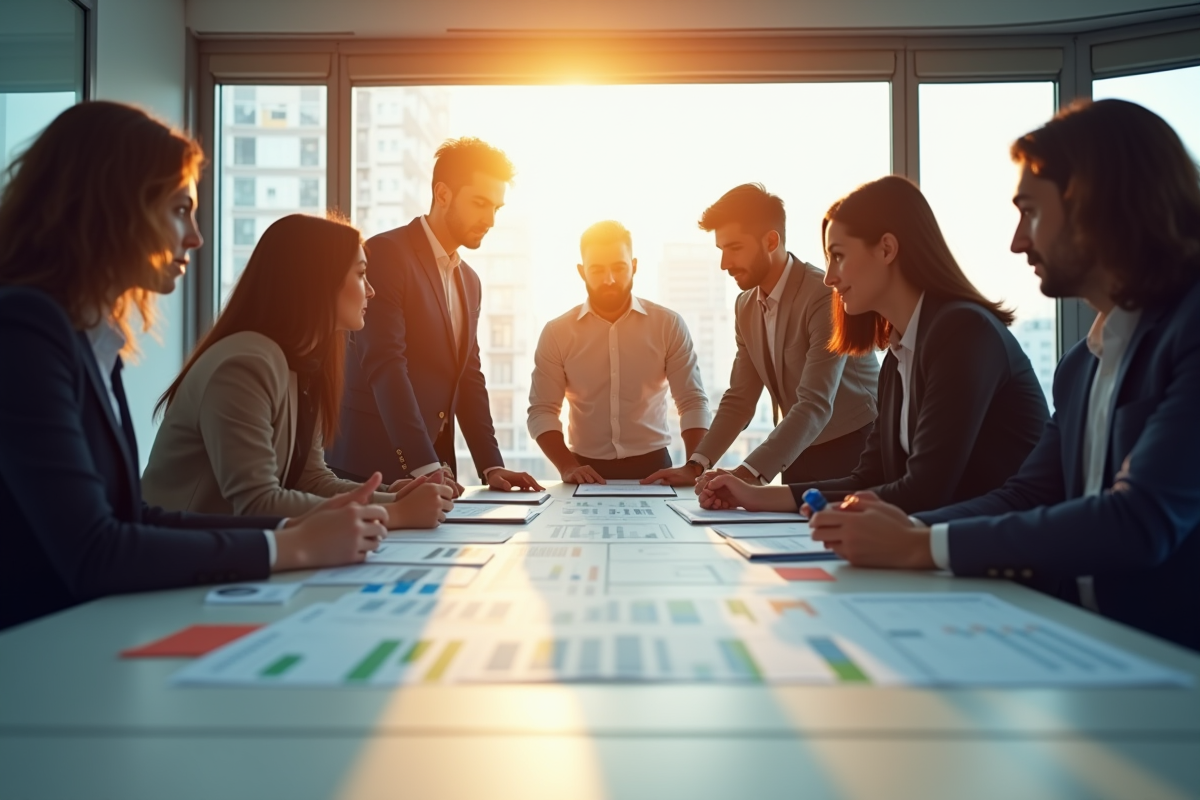 Groupe de professionnels collaborant lors d'une migration IT