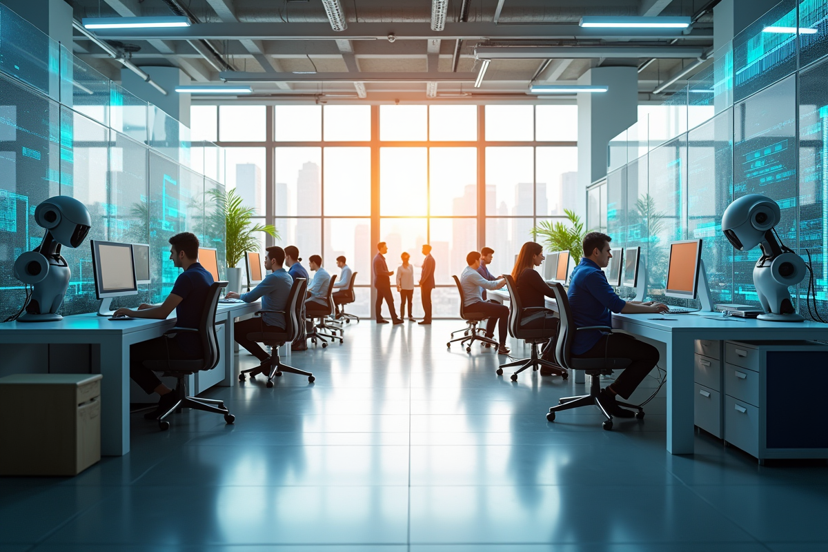 Espace de travail moderne avec zones de changement technologique