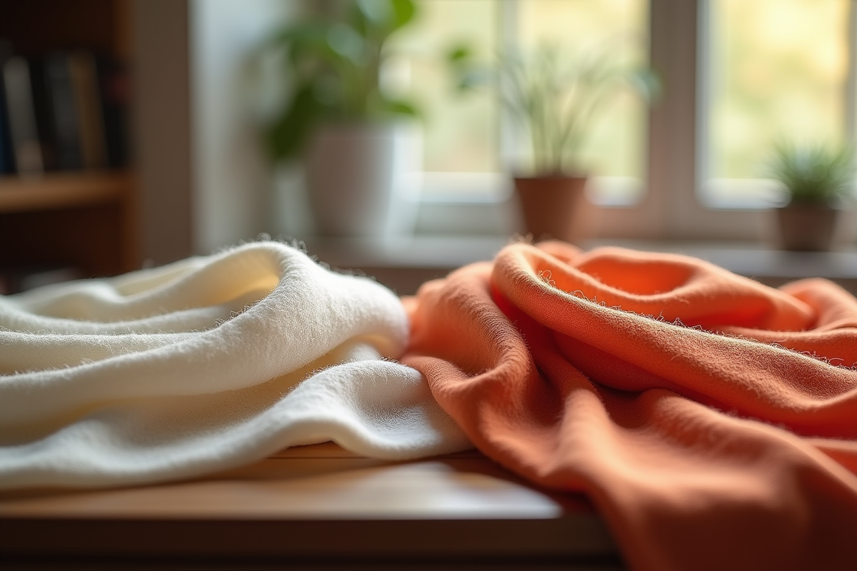 Fabrics en cachemire et soie élégamment drapés sur une table en bois