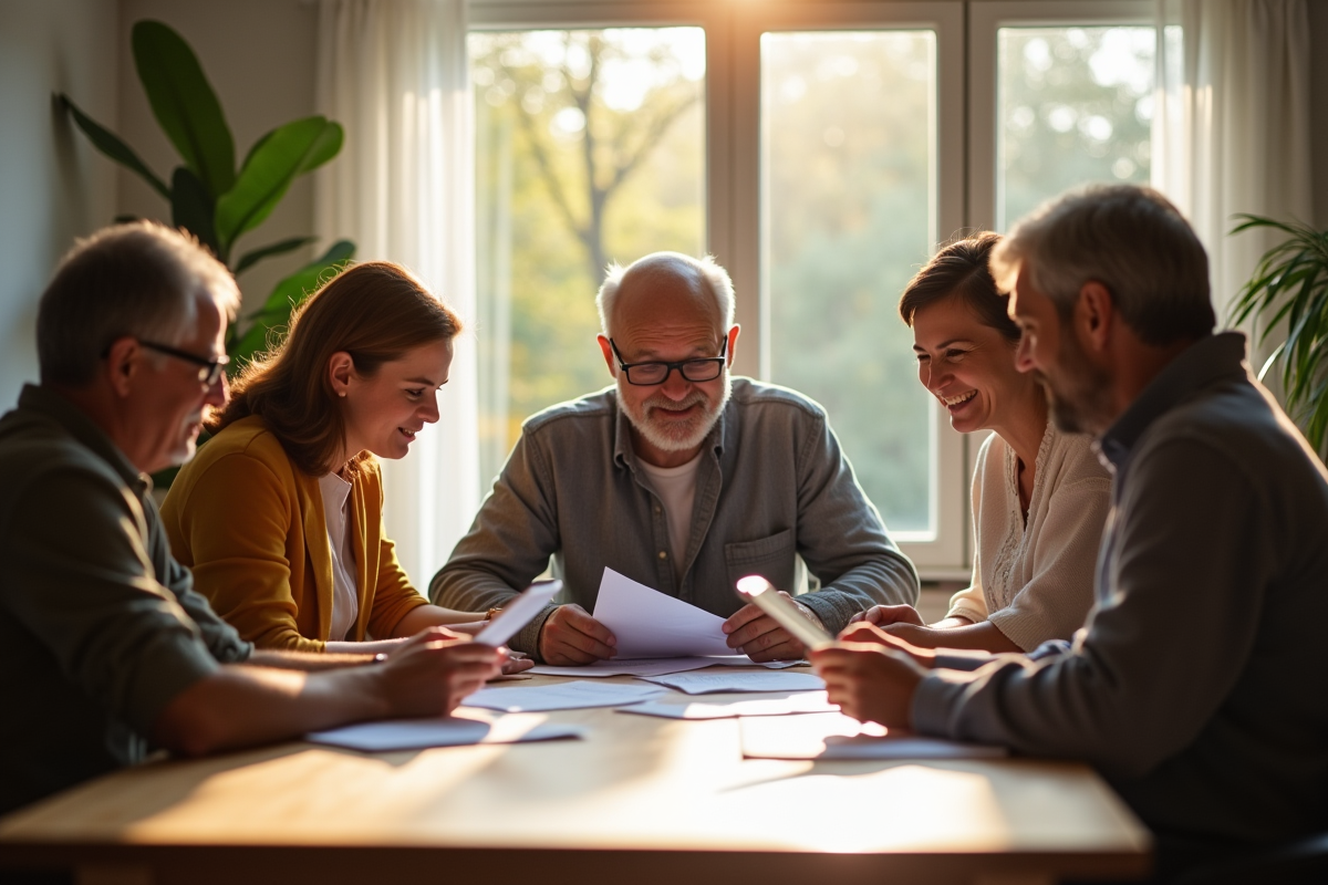 Famille multigenerations autour d'une table moderne