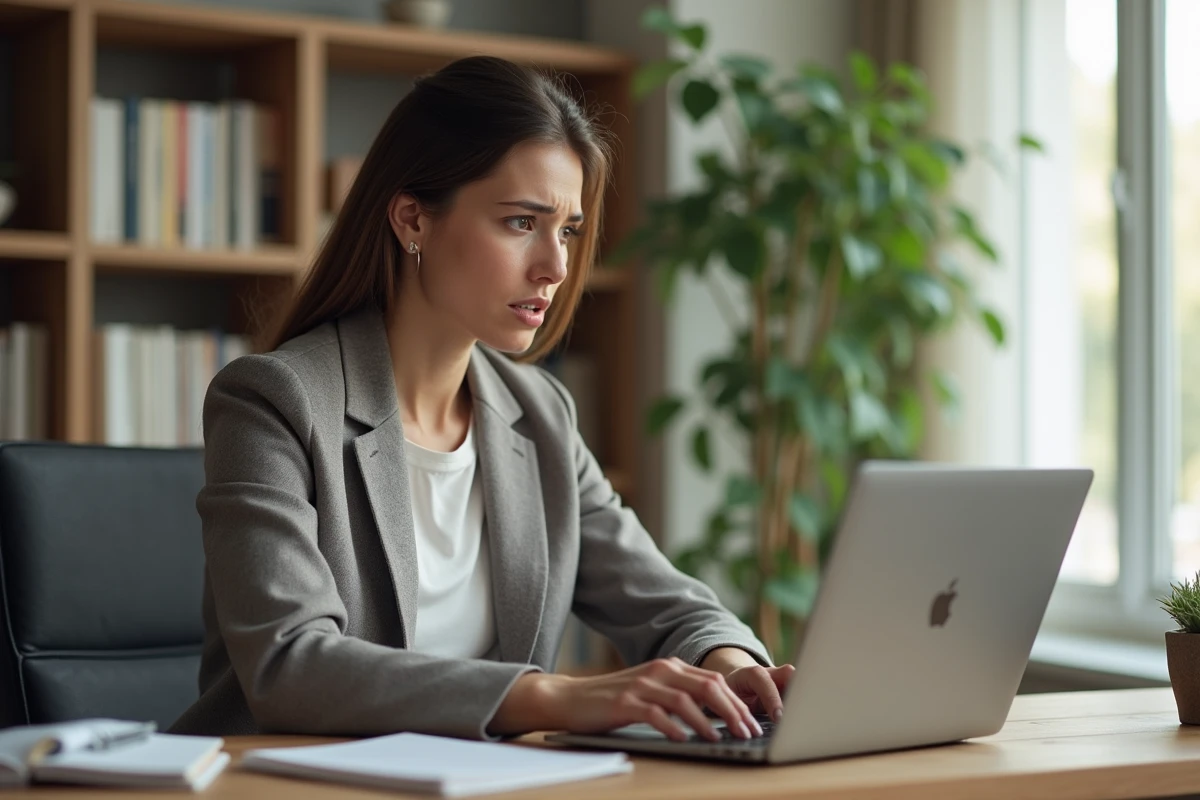 Femme au bureau à domicile travaillant sur son ordinateur portable