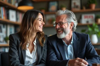 Femme souriante en blazer dans un bureau créatif