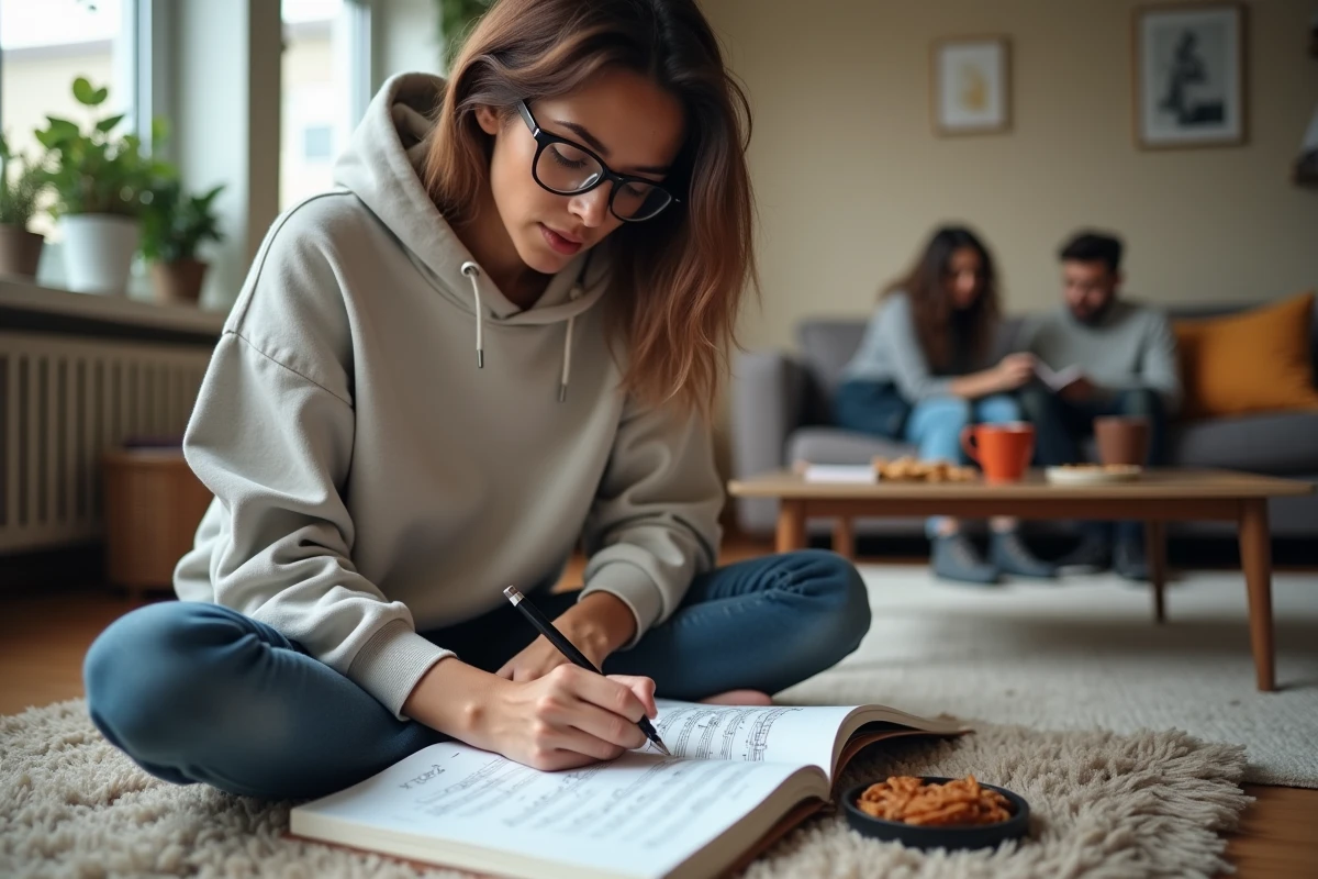 Jeune femme écrivant scores lors d une réunion entre amis