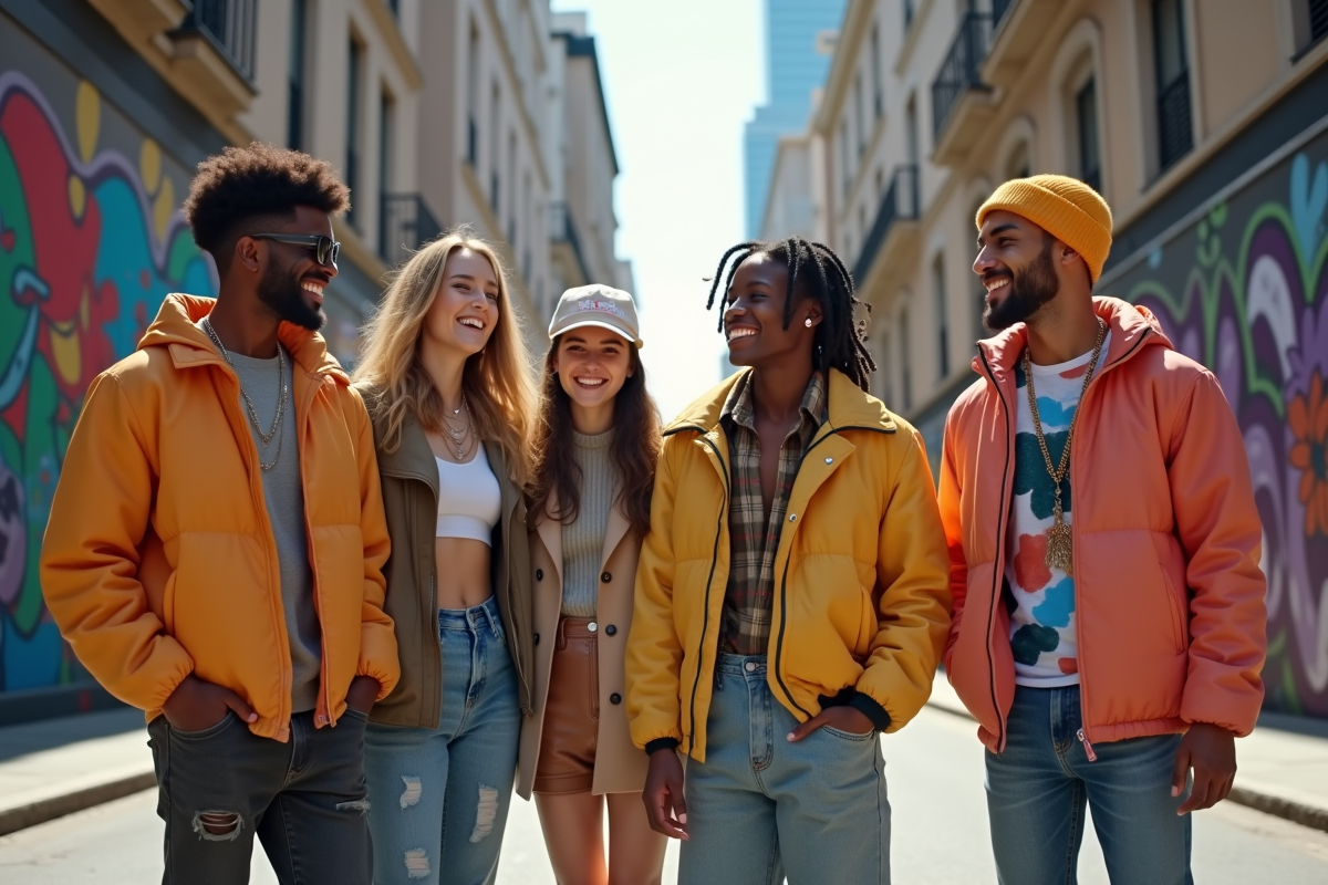 Groupe de jeunes en streetwear dans la ville ensoleillée