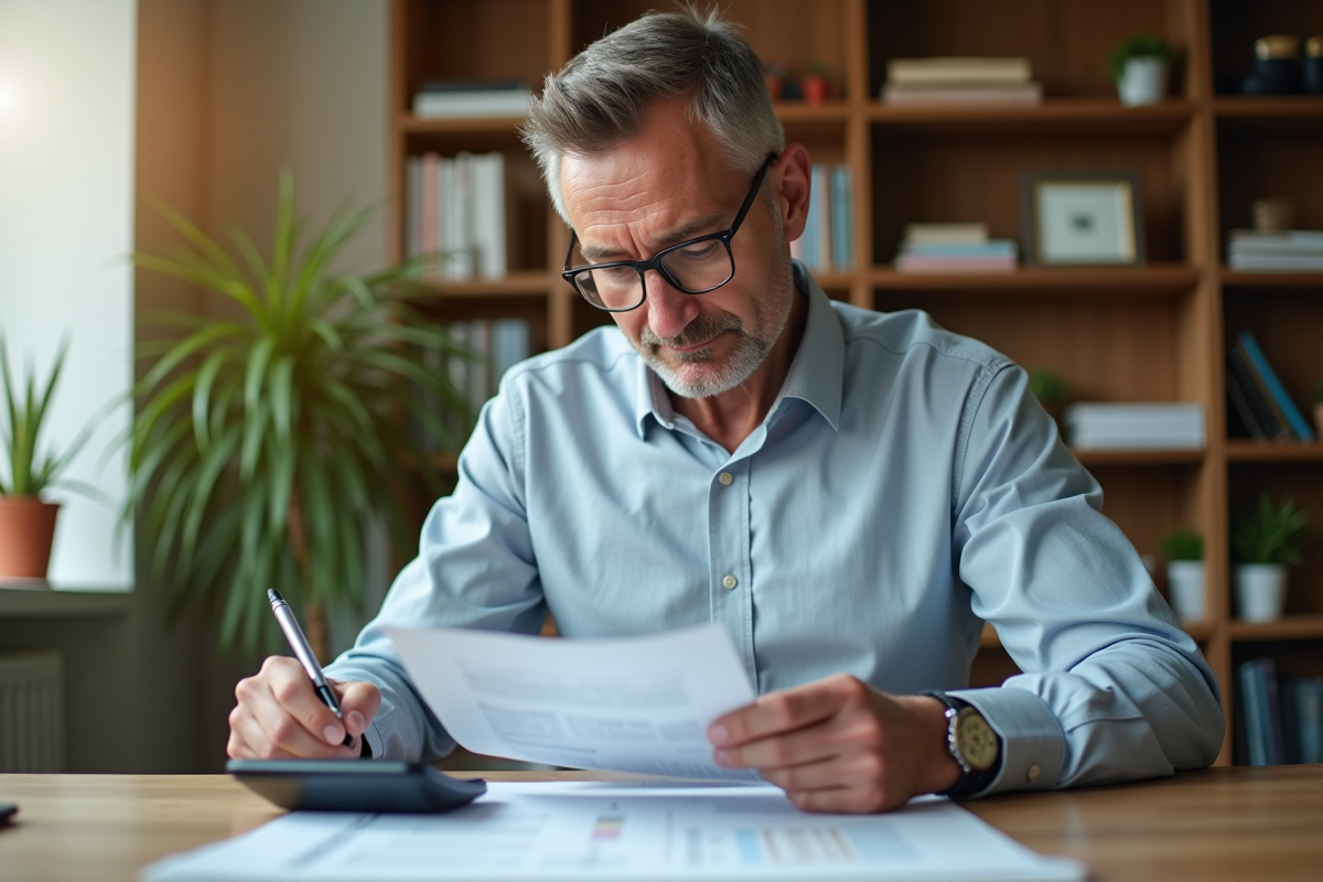 Homme d'affaires examinant des documents immobiliers