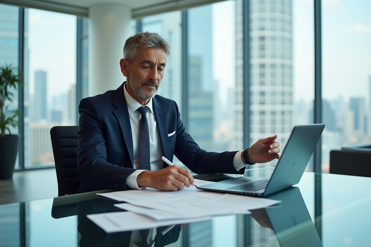 Homme d'affaires en costume dans une salle moderne