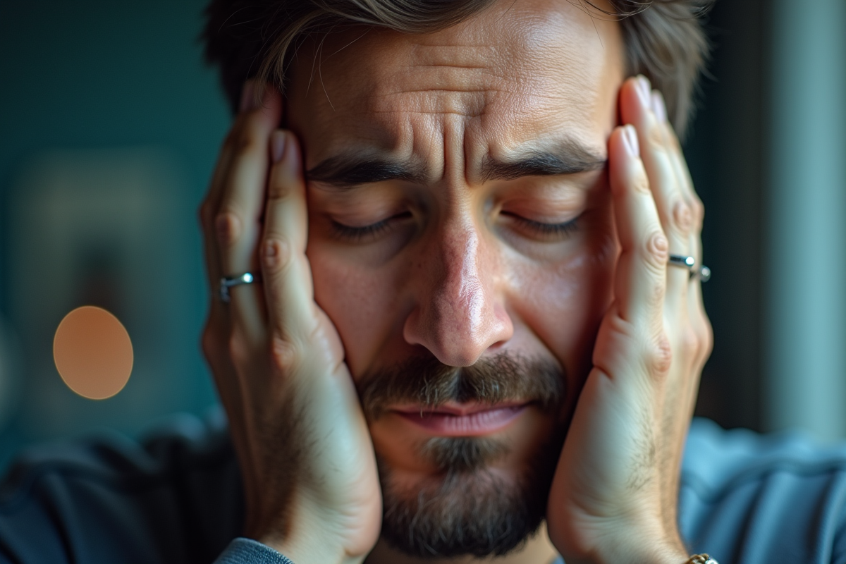 Homme en meditation avec reflexions neuronales en fond