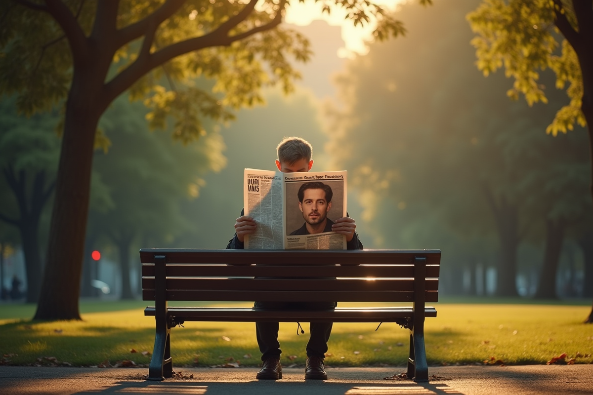 Homme seul sur un banc dans un parc ensoleille