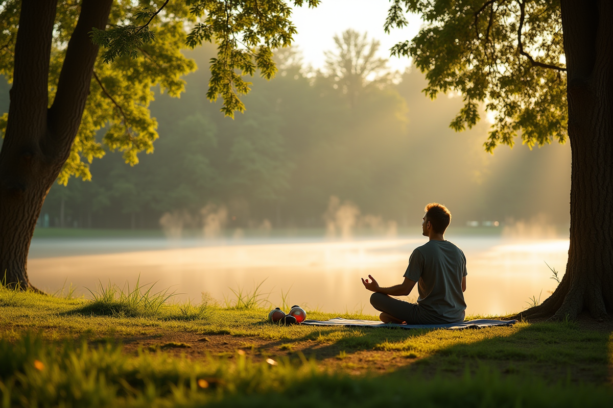 Homme en yoga au bord d