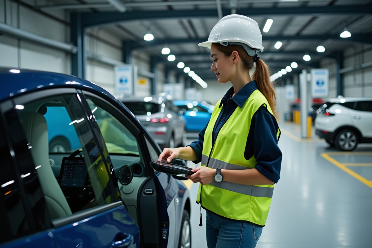Jeune femme ingénieure vérifiant tableau de bord d