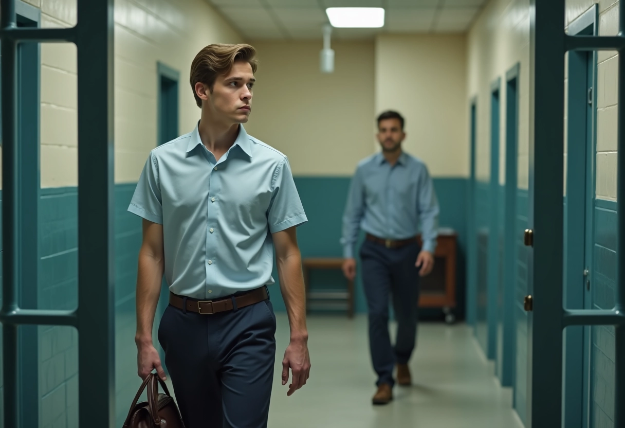 Jeune homme approchant une barrière dans une salle de visite