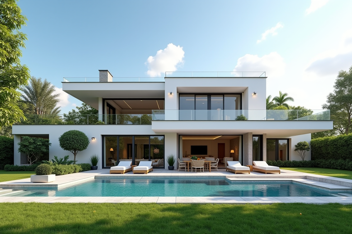 Maison familiale moderne avec piscine et jardin spacieux