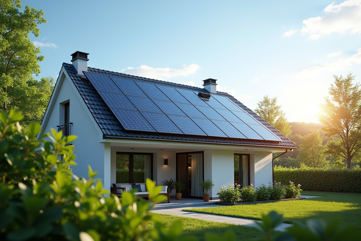 Panneaux solaires sur une maison écologique en toiture