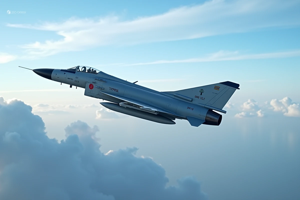 Avion F-4 Phantom II de l'armée de l'air grecque en vol avec livrée OTAN et réservoirs sous les ailes