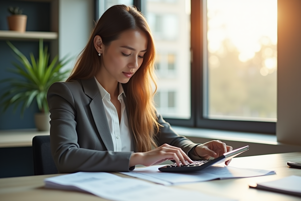 Professionnel analysant des documents financiers dans un bureau lumineux