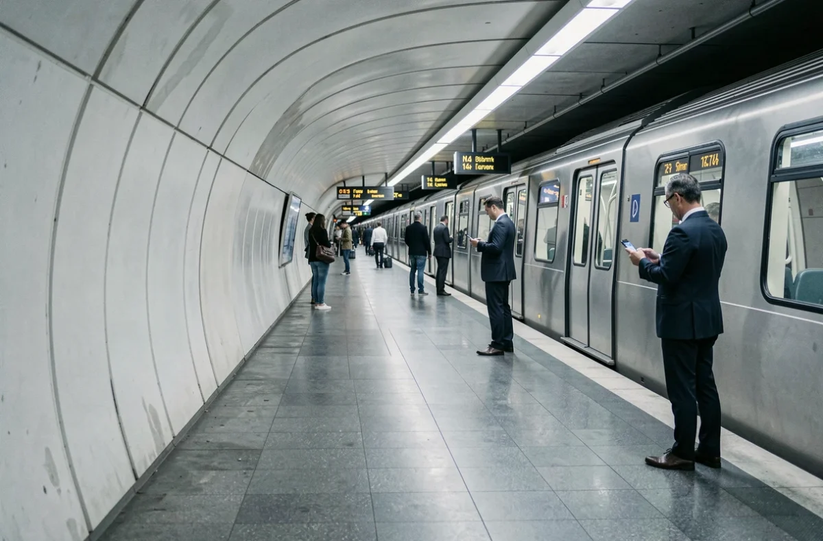 Quai de la ligne 14 du métro parisien avec train automatique et voyageurs en attente