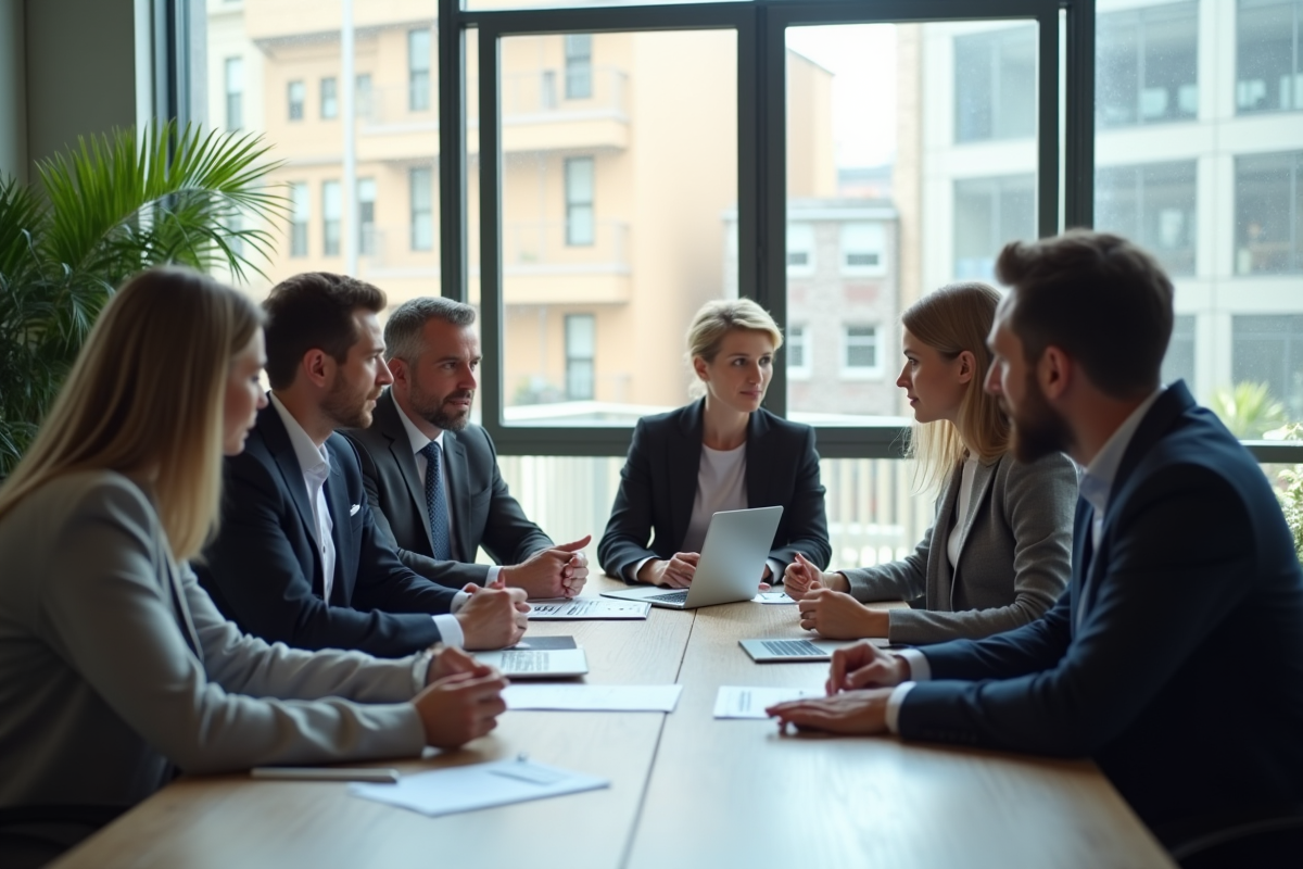 Réunion d'affaires dans un bureau moderne avec professionnels