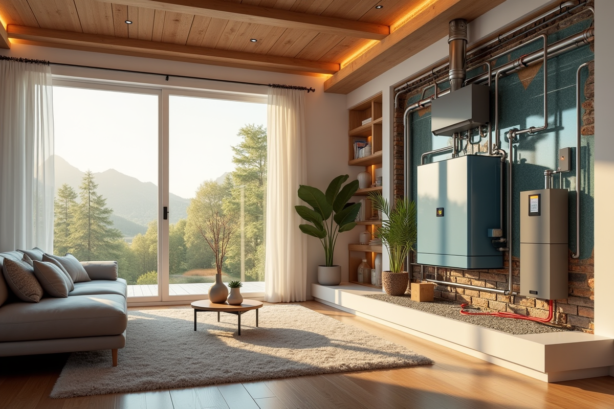 Schéma intérieur d une maison avec batteries et stockage d énergie