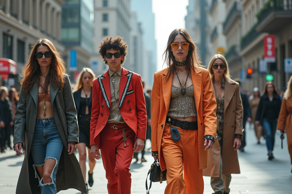 Scene de style urbain avec tenues avantgarde en ville moderne
