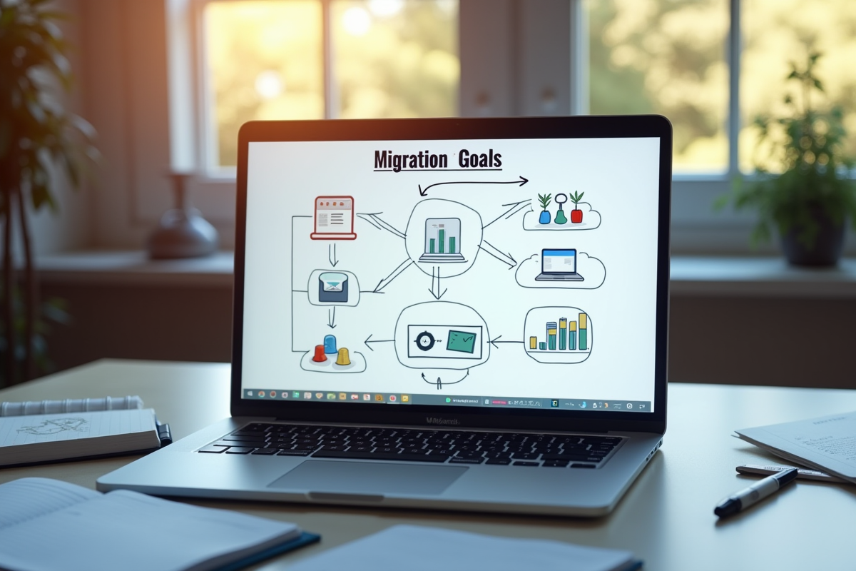 Ordinateur portable affichant un diagramme de migration