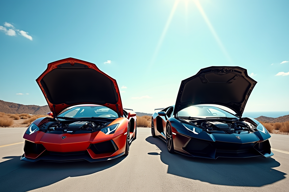 Voitures de luxe avec moteurs V8 et V12 ouverts en extérieur